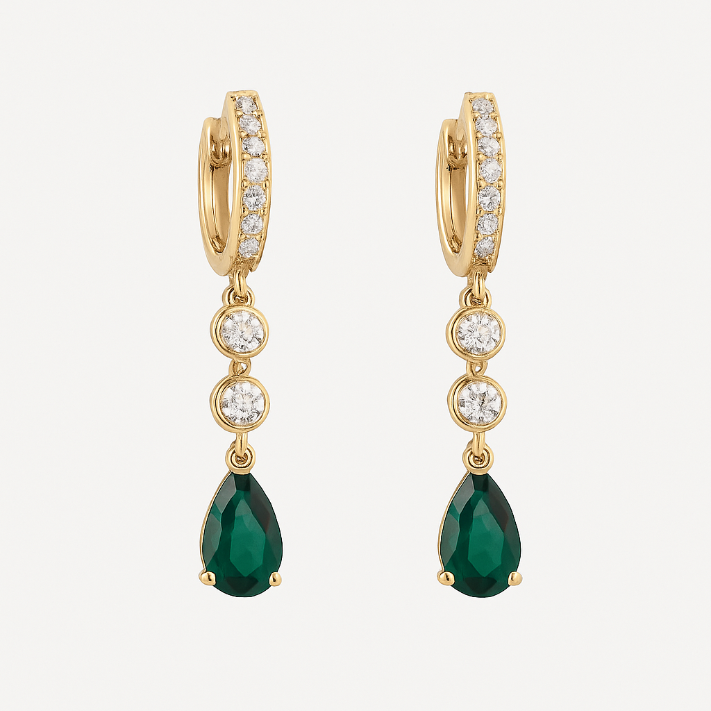 Emerald and Diamond Drop Earrings in 18K Yellow Gold